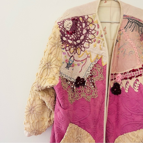 Vintage Patchwork Jacket coat cardigan crochet boho Embroidered oversized - Picture 8 of 11